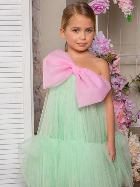 Kız elbiseler 2023 kolsuz lüks Tutu Bow Tül Yaz Tatil Elbise Düğün Çocuk Partisi Kostüm Bebek Giysileri