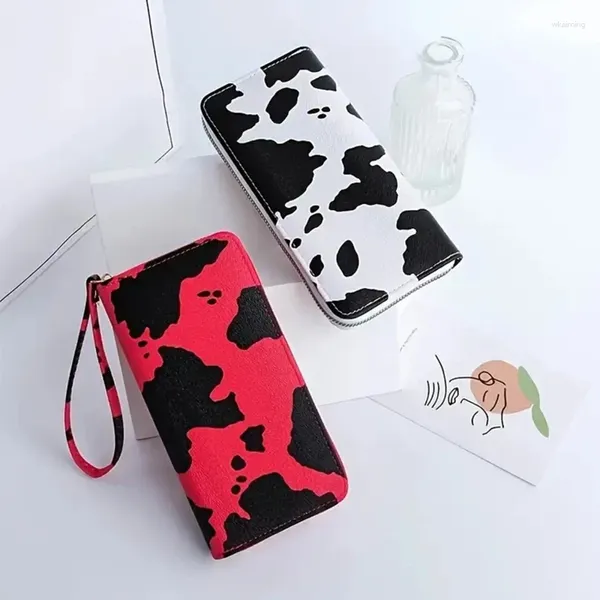 Portafogli Modello Mucca Pu Portafoglio lungo Portafoglio da donna Borsa con cerniera Borsa porta carte Polsino Pochette per portamonete Lady Carteira