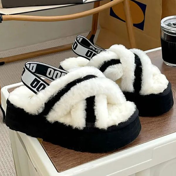 Discoteca peluche ug pantofole scivolo incrociato moda donna soffice piattaforma pantofola caldo comfort pantofola scarpe autunno soffice casual tasman uomini sandali fasciatura