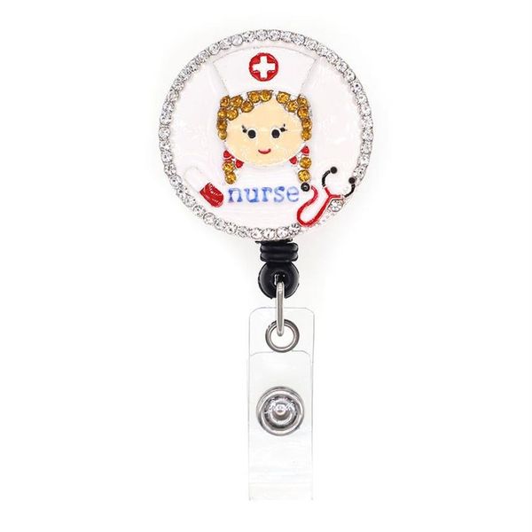 Милые брелоки для ключей медсестры со стразами, медицинский значок, катушка, держатель для удостоверения личности врача, выдвижной для украшения259E