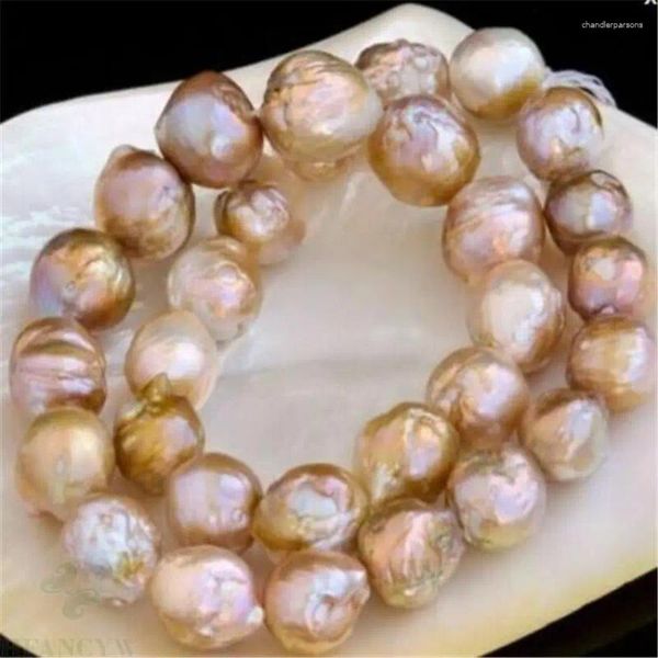 Cadenas 12-13 mm Collar de perlas barrocas de color rosa natural Cierre de 14 quilates 18 pulgadas