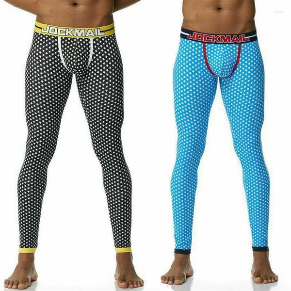 Roupa interior térmica masculina jockmail sexy longo johns calças masculinas algodão impresso bottoms de dormir leggings pant236m