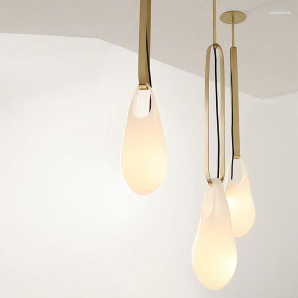 Pendelleuchten Moderne minimalistische Glas-Kronleuchter-Licht Luxus-Schmiedeeisen-Esszimmerlampe mundgeblasene elegante Optik für das Wohnzimmer