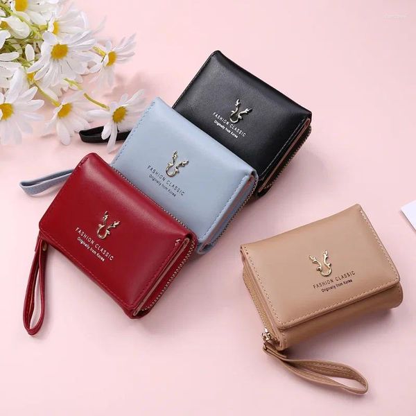 Portafogli Decorazione corna Portafoglio da donna Portamonete corto moda Porta carte Piccola pochette da donna con cerniera femminile