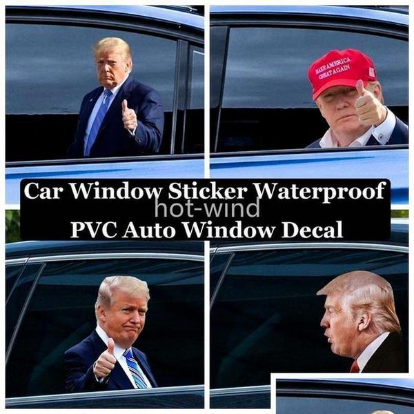 Banner Flaggen 2024 Wahl Trump Aufkleber Autoaufkleber Lustige Links Rechts Fenster Abziehbarer wasserdichter PVC-Aufkleber Partyzubehör F0627X08 D Dhhr9