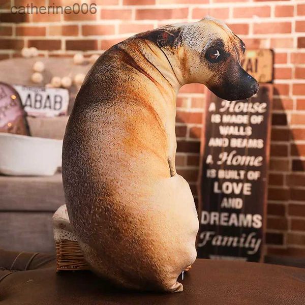 Animais de pelúcia 3D Cute Bend Dog Pillow 20CM Throw Pillow Lifelike Animal Engraçado Cabeça de Cachorro Cosplay Crianças Brinquedo Favorito Almofada Presente de NatalL231027