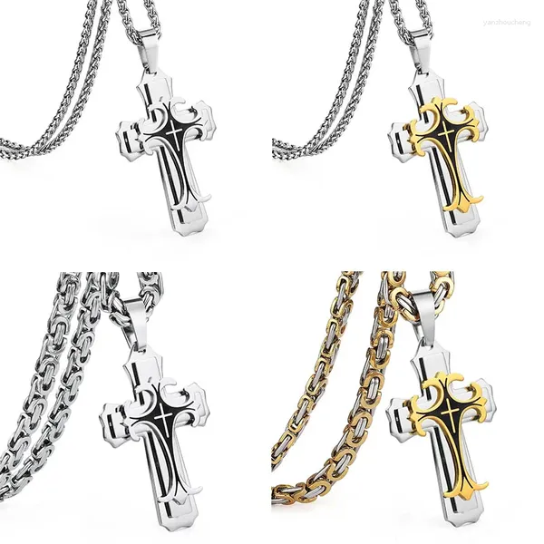 Colares pingentes cruz de aço inoxidável para homens bizantino 3/6mm largura corrente prata cor hip hop colar masculino jóias presente