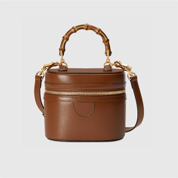 Borse da donna marroni di design Borse a secchiello vintage di lusso Borsa di bambù in vera pelle di alta qualità Borse casual alla moda con lettere dorate