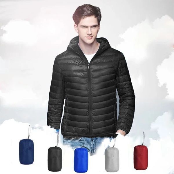 Casaco Masculino Down Parkas UETEEY Outono Inverno Down Jaqueta Ultra Leve À Prova de Vento Impermeável Anti Incrustante Anti-Óleo Pato Branco Portátil Casaco Com Capuz Masculino 231026