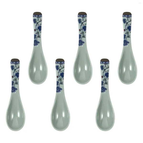 Cucchiai 6pcs zuppa di porcellana blu e bianca che serve cucchiaio melamina cena per casa ristorante el cinese cucina