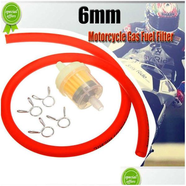 Filtro de combustível para motocicleta, 6mm, com 50cm, óleo de gás, mangueira fe, tubo de gasolina, 4 peças, clipes para mini 90cc 125cc 140cc, bicicleta off-road, entrega direta dhge3