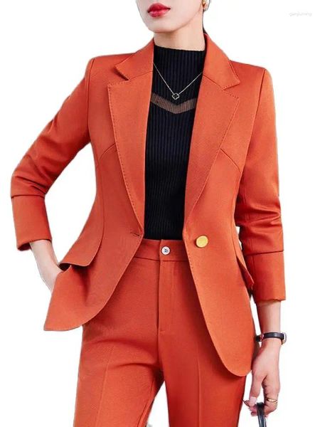 Damen Zweiteilige Hose Karamell Anzug Set Herbst Winter Einknopf Professionelle Damen Slim Work 2 Blazer Lautsprecher Bodentürme