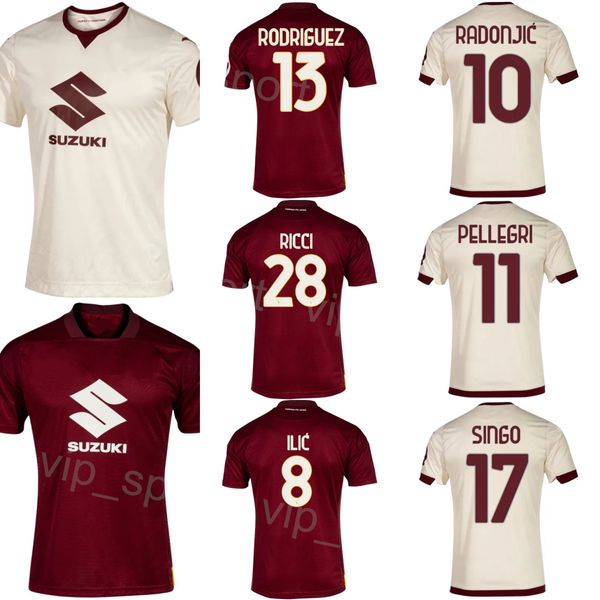 Futebol Torino Jersey 23-24 Club 10 RADONJIC 91 ZAPATA 13 RODRIGUEZ 19 BELLANOVA 28 RICCI 16 VLASIC 11 PELLEGRI BUONGIORNO ILIC Kits de camisa de futebol personalizado Nome Número