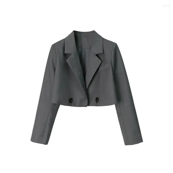 Damenanzüge 2023 Blazer Frauen Jacke Frühling Herbst Feste Knöpfe Zweireiher Blazer Langarm Koreanische Elegante Damen Bürojacken