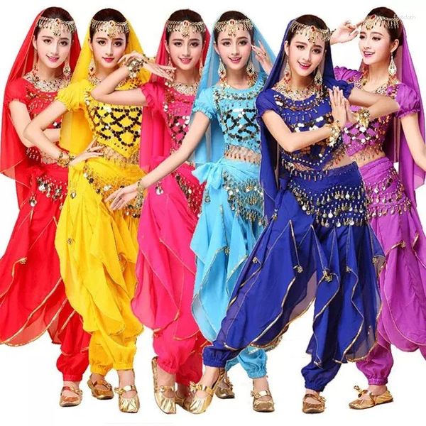 Stage Wear 4PCS Set di costumi di danza del ventre Egyption Egypt Dance Sari Abbigliamento Donna Bollywood Bellydance Dress