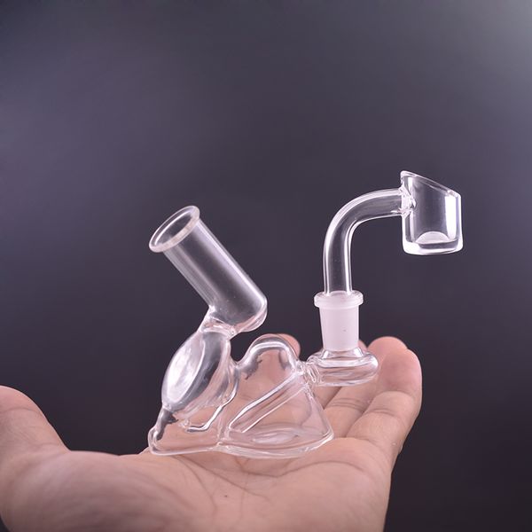 Handflächengroße Glasbong-Wasserpfeifen, 10 mm, weibliche Recycler-Ölbohrinsel, Wasserpfeifen, einfach in die Tasche zu steckende Glas-Bubbler-Rauchpfeife mit 4 mm dickem Quarz-Banger-Nagel-Ölbrenner