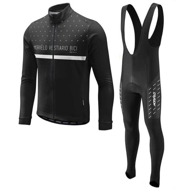 Morvelo 2020 equipe de moda masculina ciclismo mangas compridas camisa bib calças conjuntos personalizáveis proteção direta contra frio y201121042136698