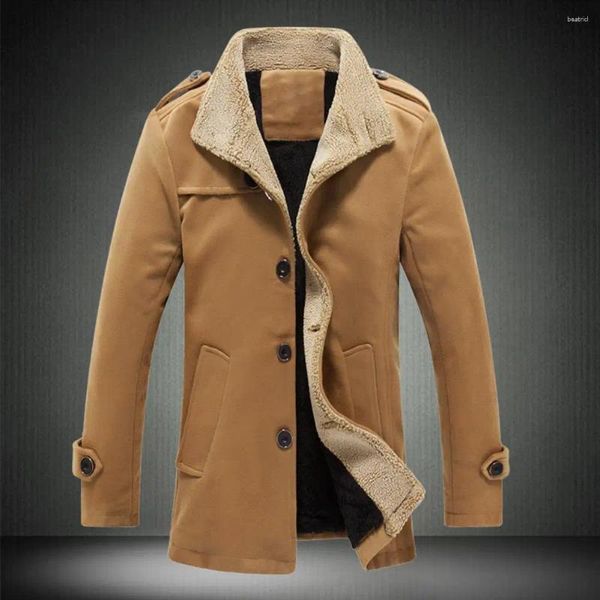 Trench da uomo Cappotto autunno/inverno Colletto rialzato con giacca termica spessa in lana e velluto Camicia in pelle antivento di grandi dimensioni