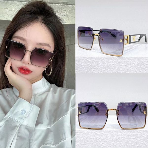 Übergroße quadratische Halbrahmen-Designer-Sonnenbrille für Herren und Damen CL40245, Metallrahmen, verspiegelte Beine mit Metallsymbol, Farbverlauf-Sonnenbrille für den Freizeiturlaub