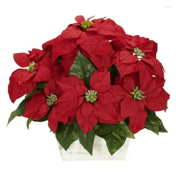 Dekorative Blumen Weihnachtsstern mit weißem Übertopf, künstliches Arrangement, schwarz-blaue Hortensie Babys Breath R