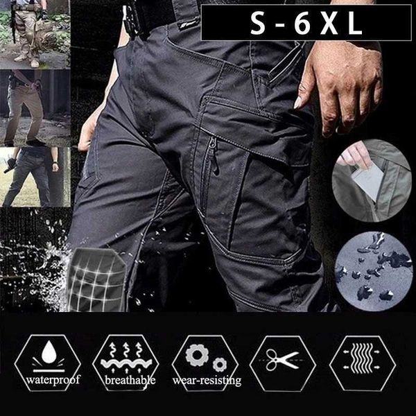 Calça masculina calça de carga tática calças de combate calças militares de bolso de bolso de bolso para caminhar calças masculinas Casual PLUS TAMANHO 6XLL2403