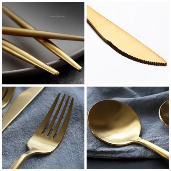 Оптовая продажа столовой посуды из нержавеющей стали, золотой нож, ложка для еды, вилка, палочки для еды, кофейная ложка, столовые приборы, изысканные столовые приборы для западного ужина, десерта