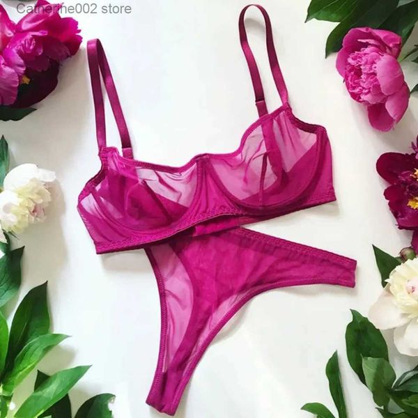 BHs Sets Secret Sexy Dessous Mesh Transparent Nahtlose BH Set Frauen Unterwäsche Set Mode Damen Bralette 2 Stücke BH + Höschen Sets T231027