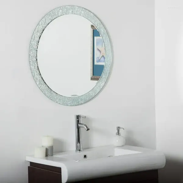 Badzubehör-Set, 71 cm Durchmesser. Runder, doppelschichtiger, rahmenloser Badezimmer-Kosmetikspiegel