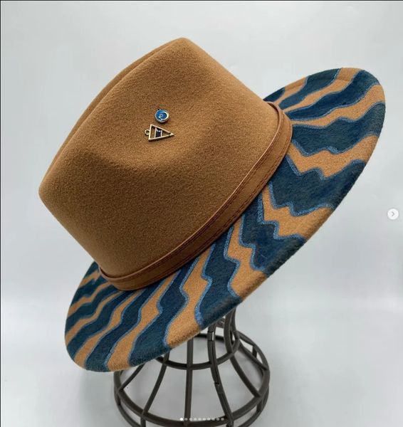 Cappelli a tesa larga Cappello Fedora dipinto a mano da uomo e da donna Panama Primavera Autunno Moda con lana di piume avvolta Grande 231027