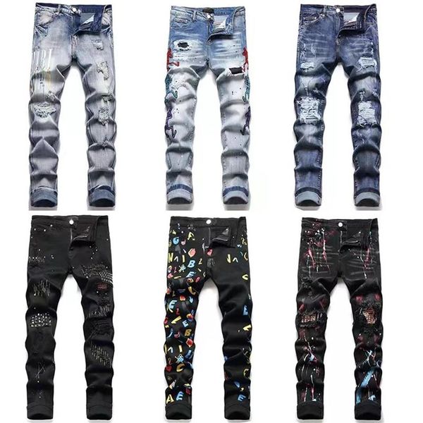 2022 мужские джинсы с рваными зауженными эластичными байкерскими джинсами, облегающие брюки в стиле хип-хоп, мужские брюки, азиатский размер 29-38, высокое качество2859
