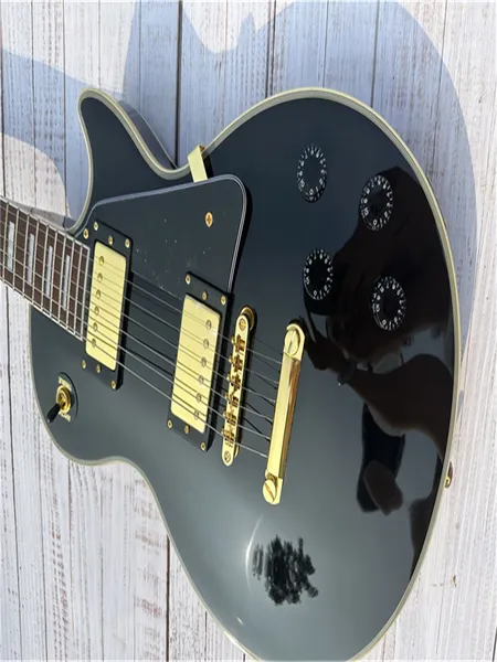 Guitarra elétrica personalizada, Black Caston Importado Acessórios de ouro de madeira