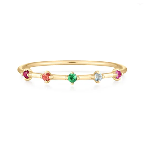 Cluster anéis jóias finas 14k sólido amarelo ouro colorido gem topázio rosa safira verde tsavorite laranja rubi minúsculo anel para mulher