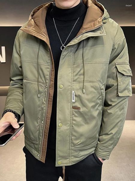 Av Ceketleri 2023 Kış moda markası yakışıklı ceket ceket erkekler gündelik kapüşonlu iş kıyafetleri kalınlaşmış sıcak pamuk