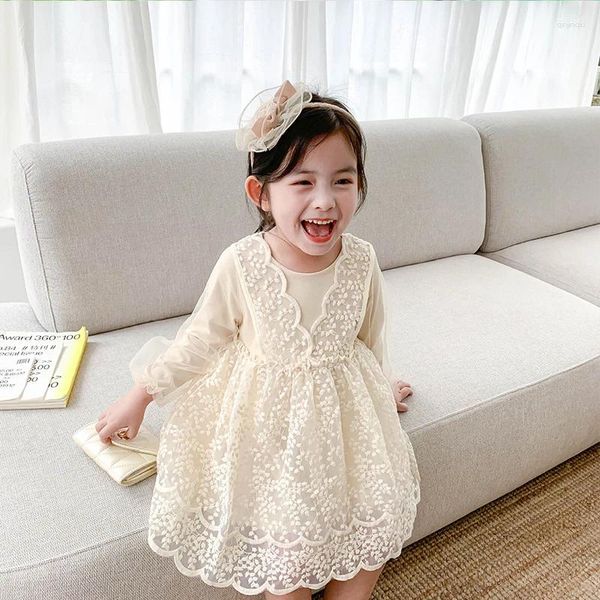 Vestidos de menina bonitos meninas vestido fantasia flor princesa criança bebê tule manga longa roupa casual 2-6 anos