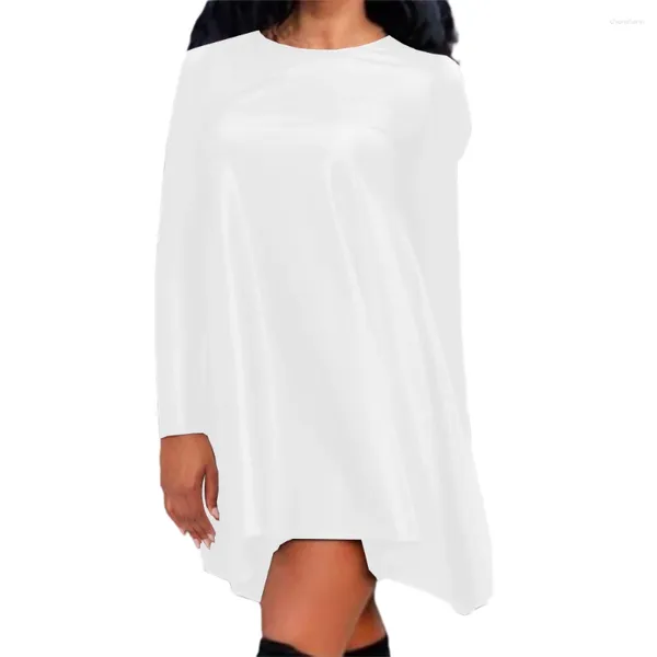 Vestidos casuais sexy faux couro baggy moda sólida mini vestido feminino o pescoço mangas irregulares lazer festa clubwear plus size 7xl