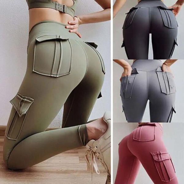 Leggings femininas Mulheres Yoga Fitness Calças Cintura Alta Hip Levantamento Apertado Esportes Correndo Jeggings Controle de Barriga Sem Costura com Bolsos S-2XL