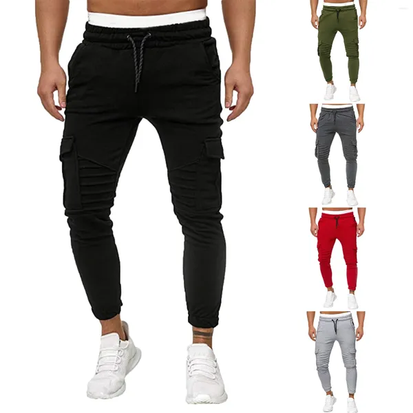 Calças masculinas moda casual calça macia emenda quente elástico cor sólida esporte esportes calças de inverno