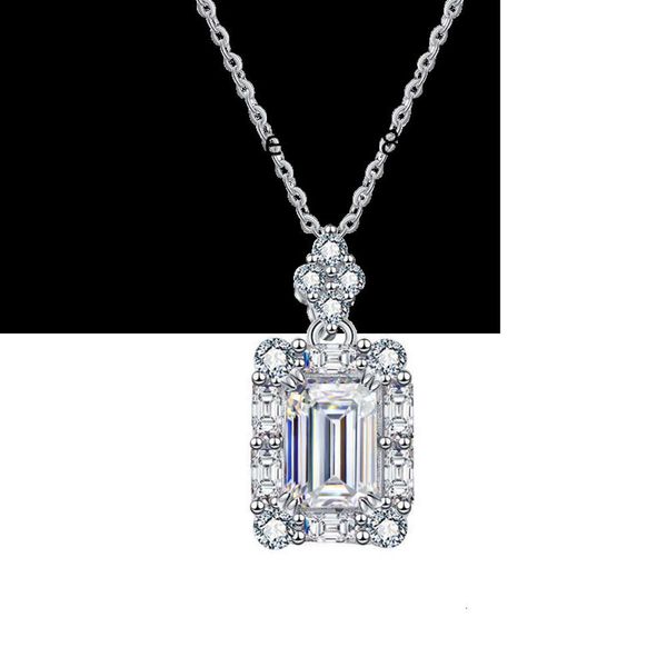 Benutzerdefinierte Gra Smaragdschliff Moissanit Diamanten Halskette 925 Sterling Silber 1ct VVS Weißgold Kette für Hochzeitsschmuck