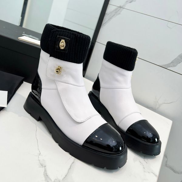 Botas de desenhista de couro tornozelo botas mulheres canal de inverno bota de luxo mulher martin plataforma carta ccity gfhgffd