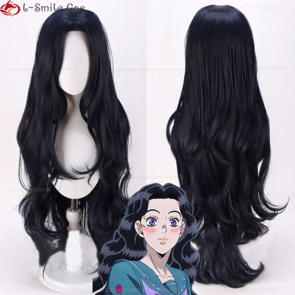 CatSuit Costumes Anime Jojos bizarres Abenteuer Yamagishi Yukako Cosplay 95 cm schwarze lila Locken hitzebeständiger Haarparty Perücken + Perückenkappe