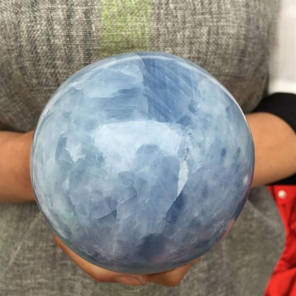 CIRCA 100MM Calcite blu magica naturale Sfera sfera di cristallo di quarzo Guarigione243c