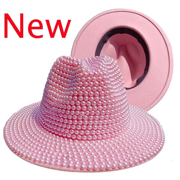 Breite Krempe Hüte Eimer Rosa Perlmutt Fedora Hut Panama Herren Jazz Party Bühnenauftritt Damen 231027