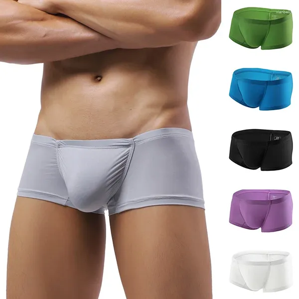 Cuecas sexy roupa interior homens boxer calcinha shorts gelo seda original calcinha respirável briefs ultra-fino transparente