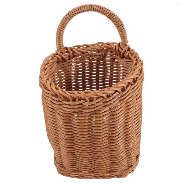 Bottiglie portaoggetti Porta in rattan Cesto appeso Fiori Portavasi Tessuto Bagno Parete Frutta Verdura Fioriera