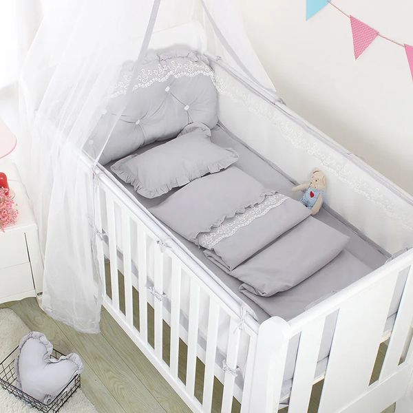 Bettwäsche-Sets 5 stücke Sommer Atmungsaktive Baby Bett Mesh Stoßstange Zaun Nordic Krippe Set Schlafzimmer Dekoration Zimmer Produkt 231026