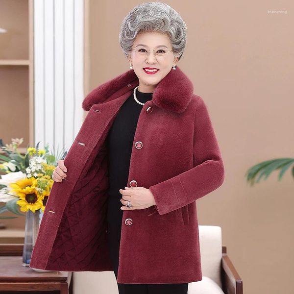 Avó de pele feminina usar casaco acolchoado de algodão meia-idade idosa mãe roupas de inverno mulheres parkas grosso quente veludo acolchoado jaqueta outwear