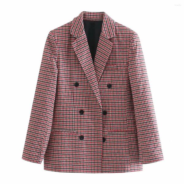 Abiti da donna Moda Donna Blazer doppiopetto a quadri Cappotto Tasche a maniche lunghe vintage Giacca da abito Abbigliamento da ufficio femminile Capispalla Chic