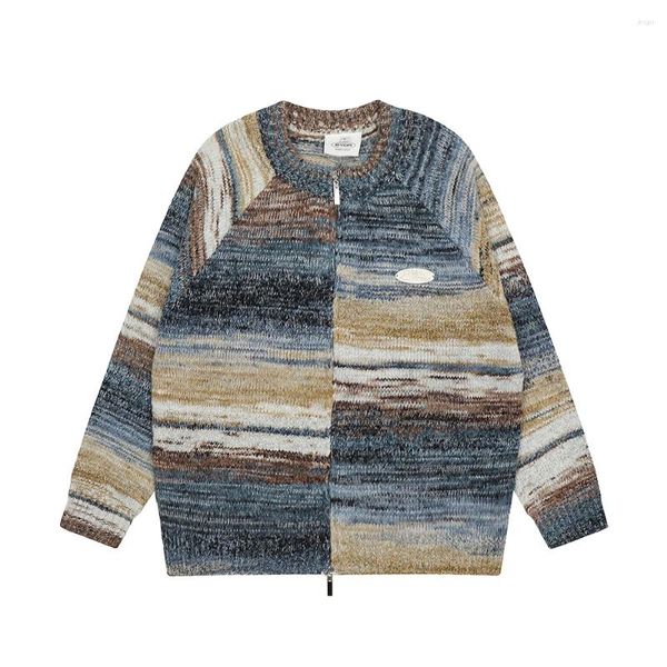 Herrenpullover Streetwear Color Match Rundhalsausschnitt Reißverschluss Strickpullover für Männer und Frauen Patchwork Ropa Hombre Baggy Cardigan Kleidung