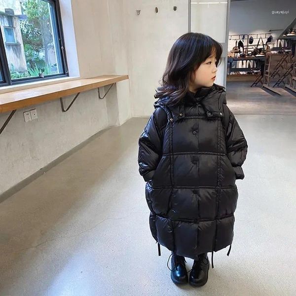 Пуховое пальто для девочек, стеганая куртка выше колена, утолщенная зимняя детская одежда средней длины с хлопковой подкладкой для девочек