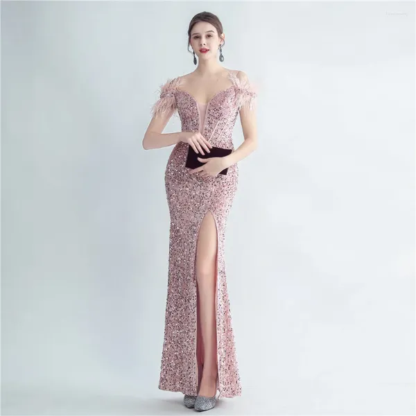 Бальные платья Est Dusty Rose Sequins Русалка Платье Вечернее 2023 Корсет с открытыми плечами Назад Сексуальные женские платья для особых случаев